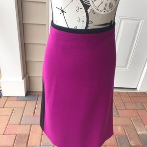 Fushia pencil skirt with black trim on both sides.